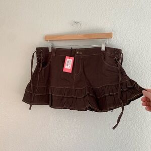 Brown Edikted Ruffle Linen Mini Skirt